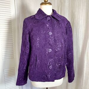 Cappagallo Blazer Size L Vintage Women’s Rich Purple Stenciled Structured Jacket